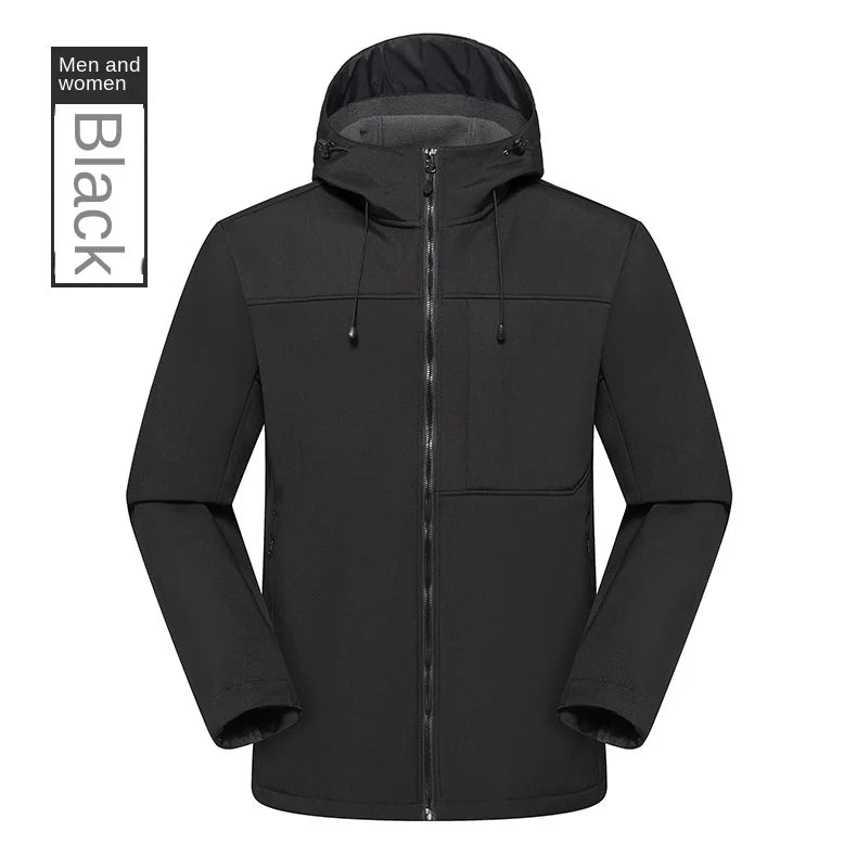 Outdoor Waterproof Windproof Warm Coat Hood Solid Color Cardigan for Mountaineering Fishing Customizable Logo Print Zipper
