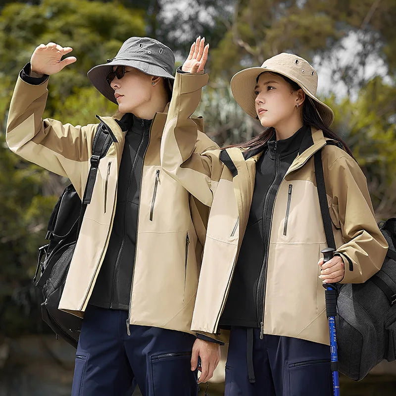 Unisex Winter Hooded Stand Collar Soft Shell Jacket Knitted Fabric Waterproof & Windproof Spandex/Polyester Material