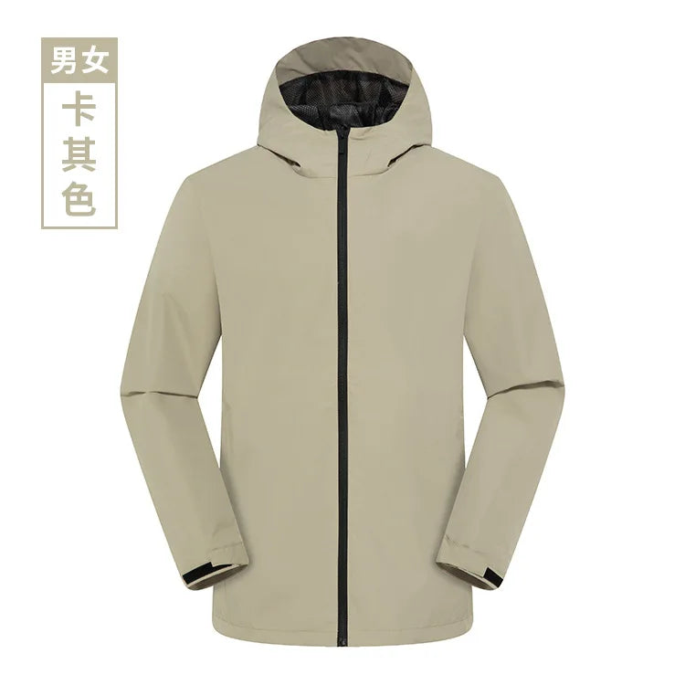 Single-Layer Waterproof Outdoor Jacket for Men Women Long Sleeve Coat for Spring Autumn Print Logo for Mountaineering Assault