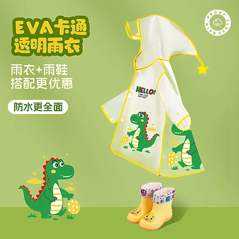 Cartoon Baby Dinosaur for Poncho Raincoat with Waterproof Hat for Boys and Girls for Primary School Kindergarten for Outdoor