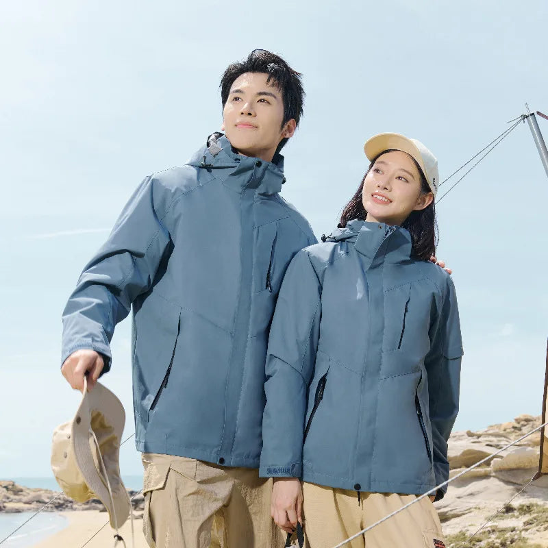 Outdoor Unisex Three-in-One Two-Piece Couple's Winter Solid Mountaineering Suit Jacket  Removable Waterproof Windproof Zipper