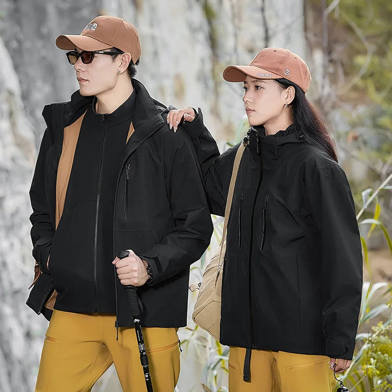 Unisex Winter Hooded Stand Collar Soft Shell Jacket Knitted Fabric Waterproof & Windproof Spandex/Polyester Material