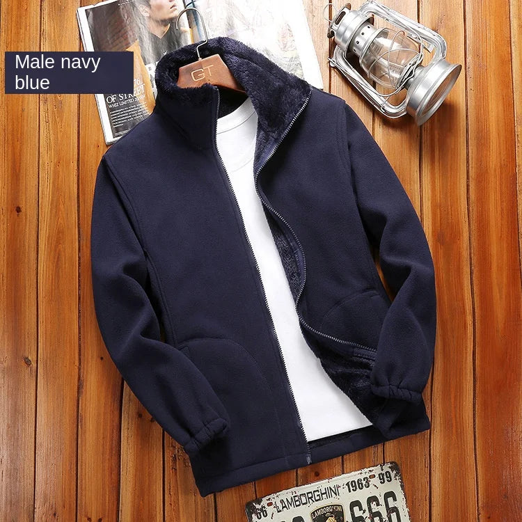 Casual Outdoor Indoor Polar Coral Fleece Coat for Men Women Spring Autumn Winter Thickened Sweater Cardigan with Charging Liner