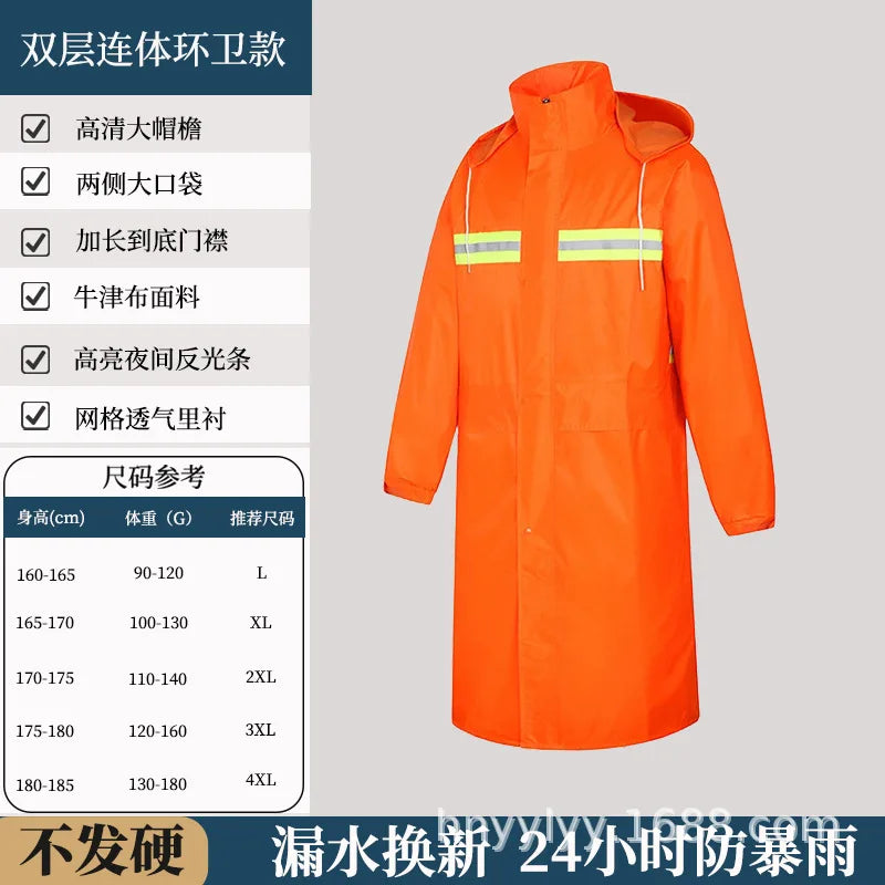 Oxford Cloth Waterproof Thickened Lengthened Electric Car Double-layer Labor Protection Adult Hiking Travel Flood Raincoat