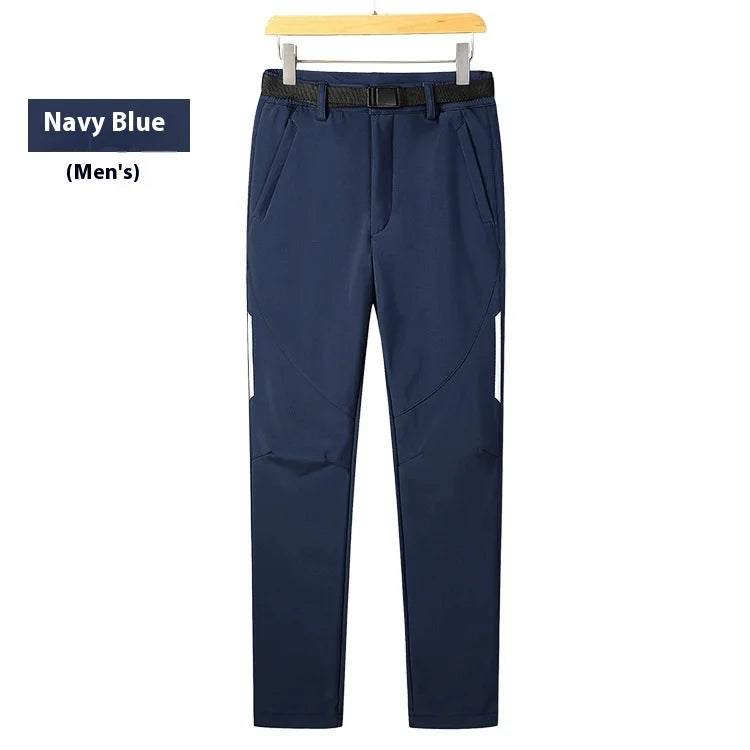 Men's Women's Casual Outdoor Sports Soft Shell Pants Waterproof Windproof Breathable Elastic Waist Fleece-Lined for Autumn