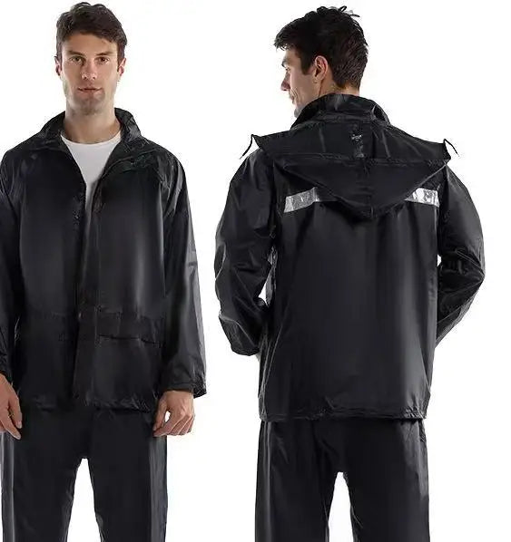 Men's Unisex Navy Blue Raincoat Lightweight Waterproof Windproof Motorcycle Rainwear with Pockets Standard Thickness for Hiking