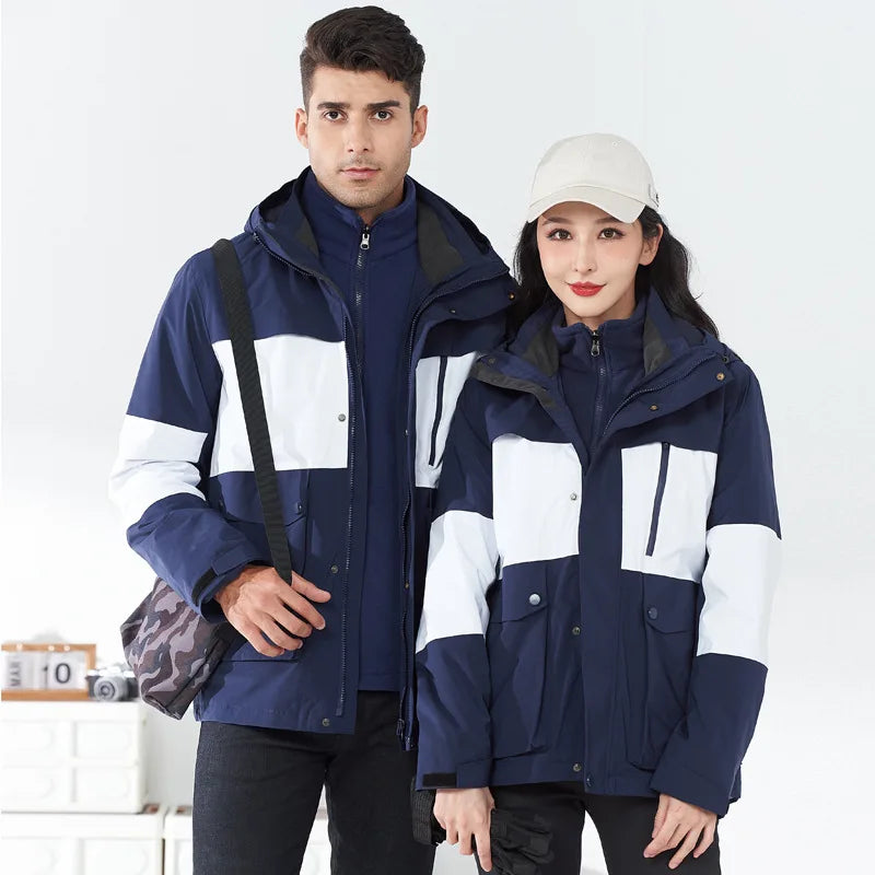 Outdoor Two-piece Three-in-one Unisex Full-pressure Adhesive Inner-stitched Waterproof Windproof Mountaineering Fleece Jacket