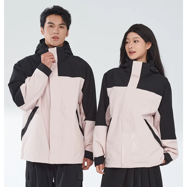 New Adhesive Outdoor Three-in-One Charge Clothes Detachable Two-piece Waterproof Windproof Winter Stand Men's Women's