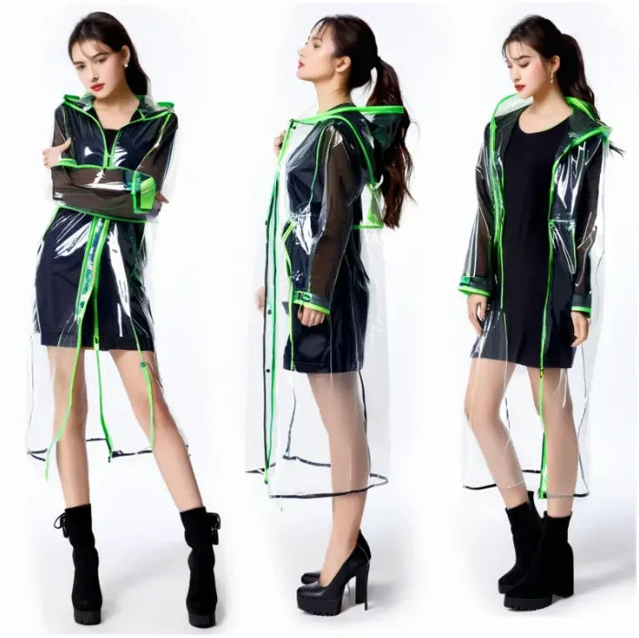 EVA Rainwear Women Men Transparent Hoods Sleeves Reusable Rain Gear Jacket Lightweight Outdoor Raincoat Waterproof in China