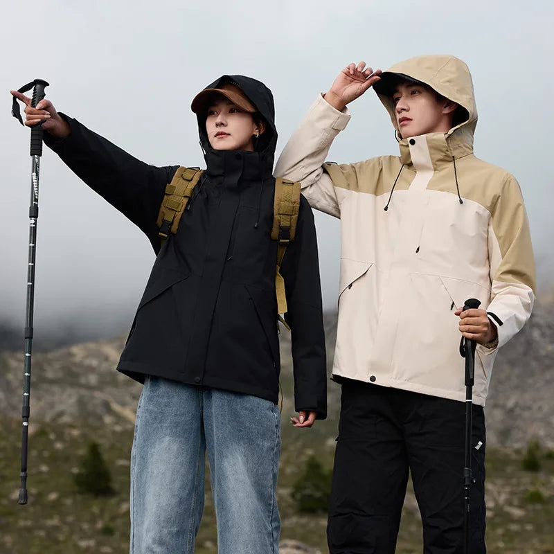 Unisex Blue Soft Shell Assault Coat Stand Collar Zipper Waterproof Winter Outdoor Mountaineering Hooded Windproof Lightweight