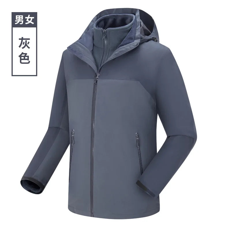 Charge Clothes Winter Solid Two-piece Set Three-in-one Detachable Unisex Waterproof Motorcycle Jacket 3D Embroidery for