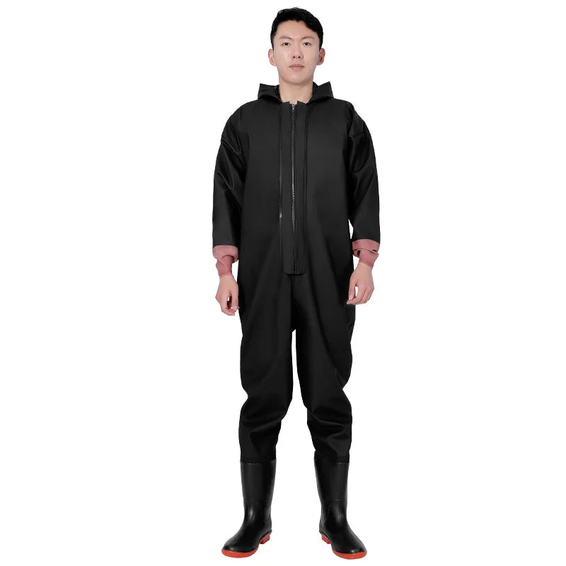 Wholesale Thickened PVC Full-Body Waterproof Chest Wader Fishing Rain Water Pants with Zipper Closure Unisex