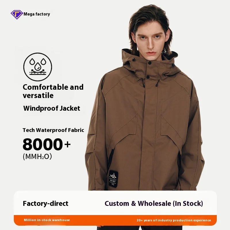 Men's and Women's Casual Autumn and Winter Hooded Two-Piece Windproof Waterproof Trench Coat for Hiking Camping Mountain Sports
