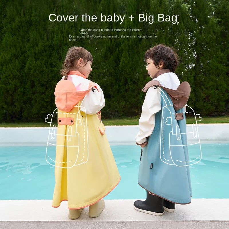 Children's Waterproof Schoolbags Raincoat for Primary School Students Boys Girls Full Body Thickened Rainstorm Special for