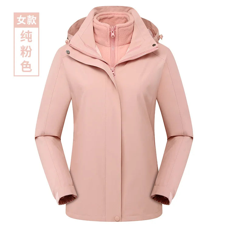 Two-Piece Charge Coat for Men Women Three-In-One Detachable Fleece Liner Windproof Waterproof Winter Coat Long Zipper