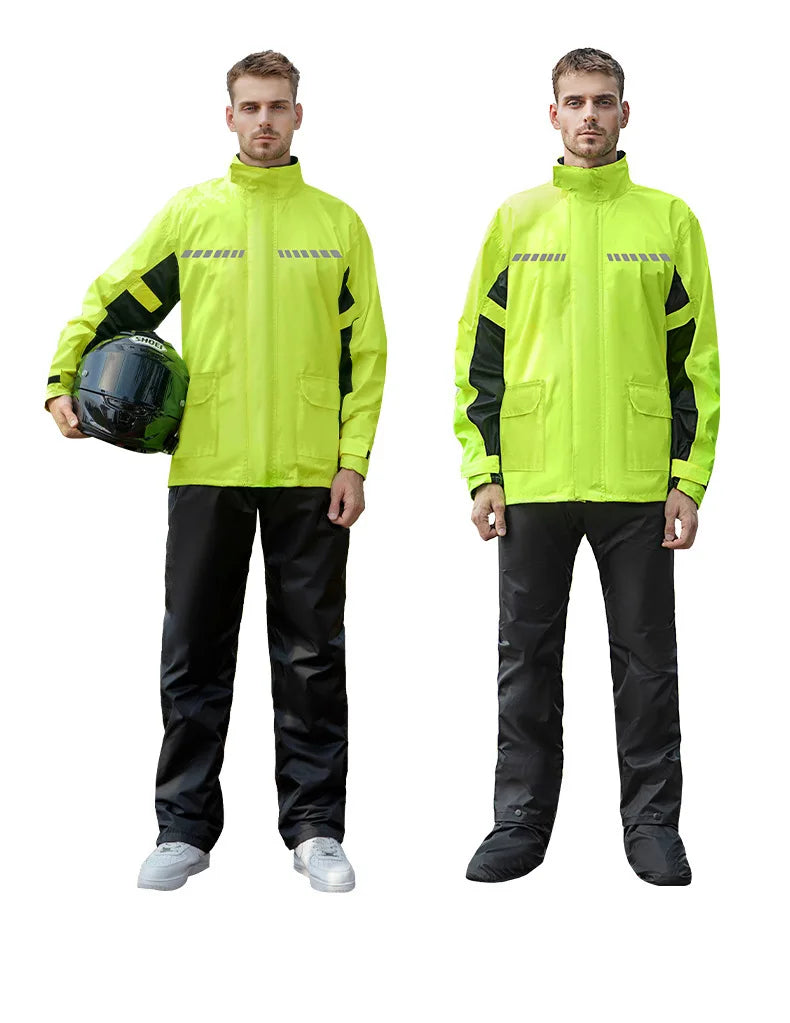 Custom Modern XL Single-Person Nylon Motorcycle Rainsuit Waterproof & Windproof Reflective Tape Outdoor Riding Hiking