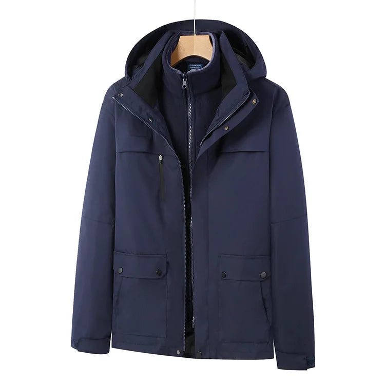 High-End Men's Women's Waterproof Jacket Soft Shell Three-in-One Detachable Fleece Liner Solid Warm Print Logo Charge Clothes