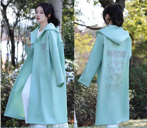 EVA Fashionable Long Thick Printed Raincoat for Men and Women's Portable Outdoor Hiking High-end Raincoat