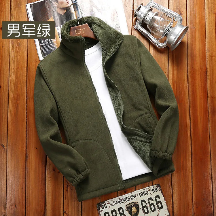 Casual Outdoor Indoor Polar Coral Fleece Coat for Men Women Spring Autumn Winter Thickened Sweater Cardigan with Charging Liner