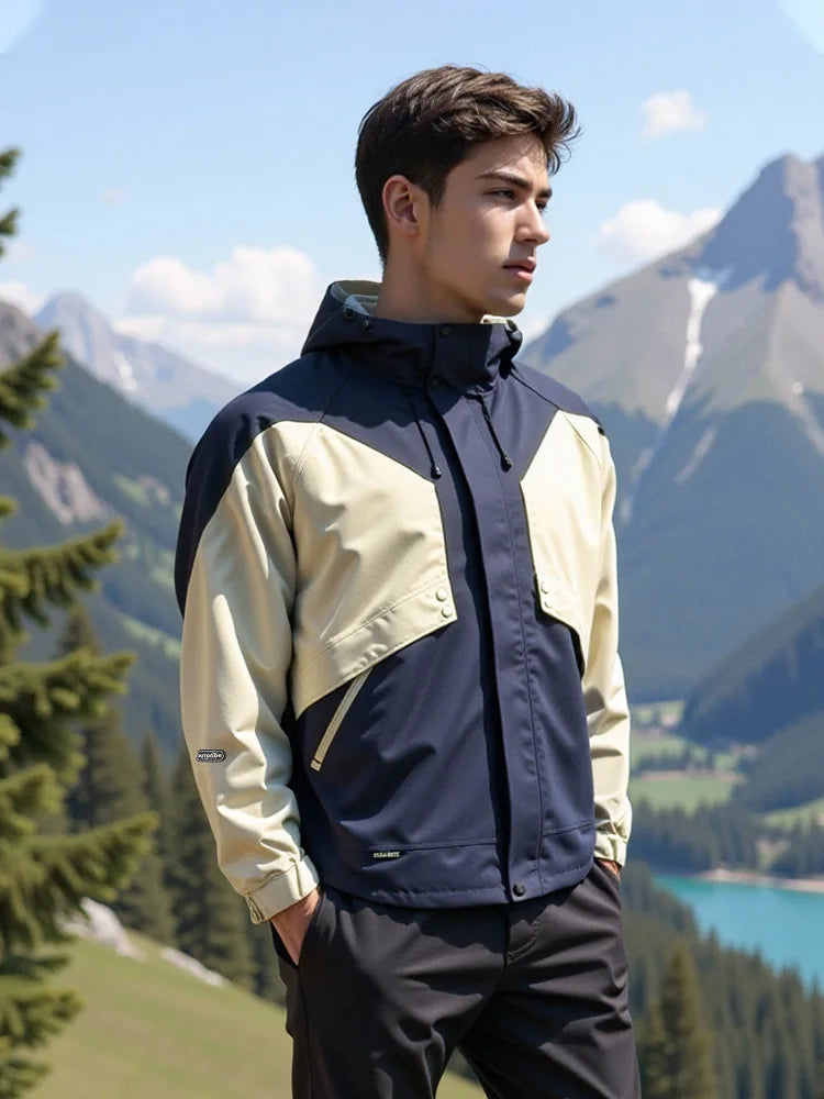 Men's and Women's Autumn and Winter Two-Piece Hooded Outdoor Sports Style Windproof and Waterproof Loose Fit Solid Pattern