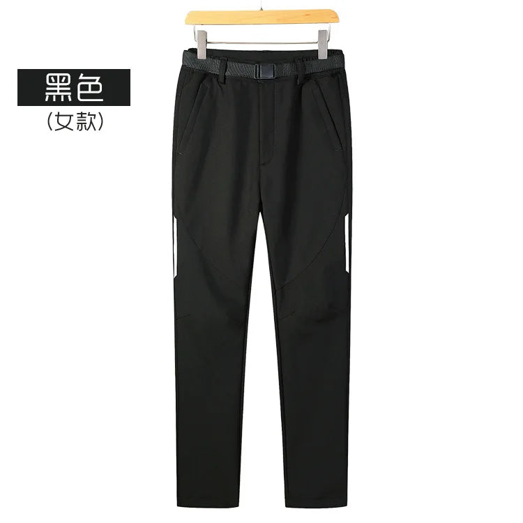 Men's Women's Casual Outdoor Sports Soft Shell Pants Waterproof Windproof Breathable Elastic Waist Fleece-Lined for Autumn