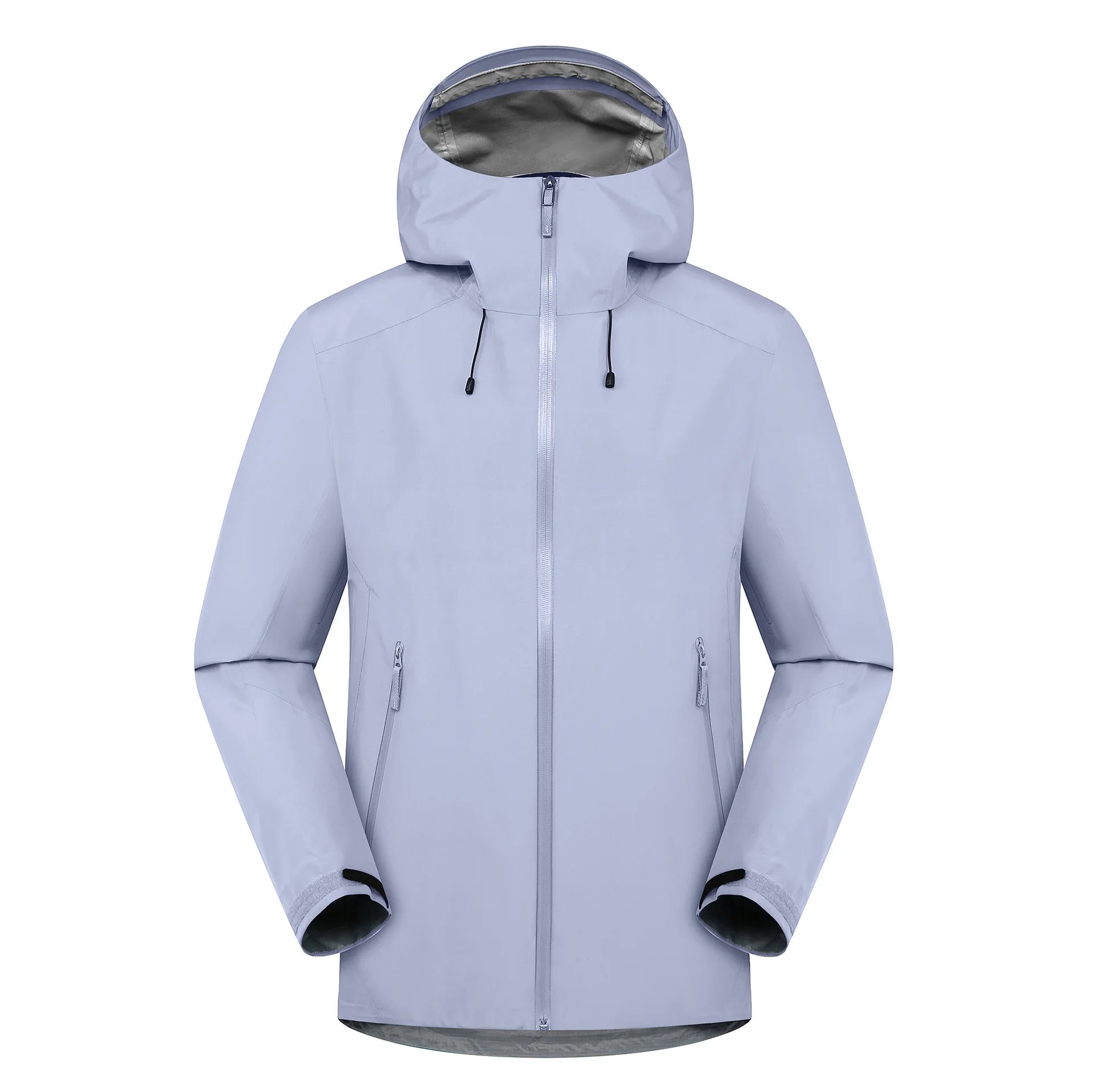 Unisex Outdoor Single Layer Light Color Rain Jacket Waterproof Hard Shell Windbreaker Jacket Zipper Hooded Raincoat for Hiking