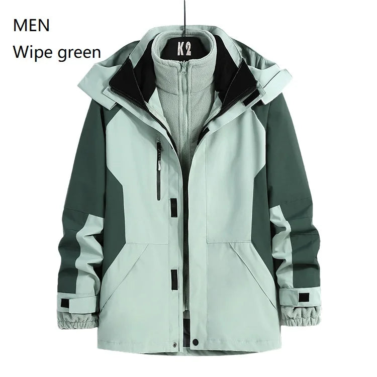 Women and Men Three-in-One Winter Ski Suit Waterproof Breathable Outdoor Work Clothes Two-Piece Set With Warm Jackets Raincoat