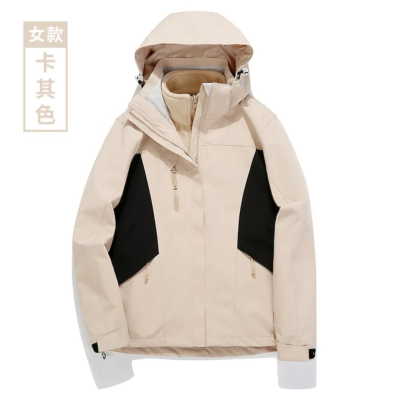Men's Women's Long Sleeve Waterproof Windproof Outdoor Jackets Spring Autumn Hooded Coat Color Matching for Couples Friends