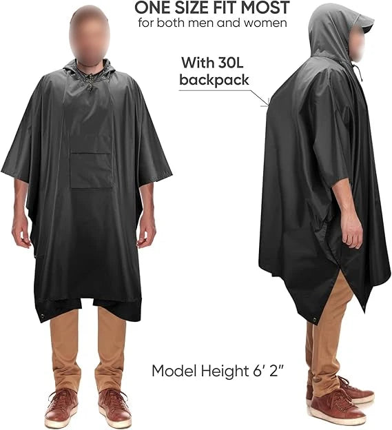 Factory High-Capacity 3in1 Full Polyester Hooded Rain Poncho Waterproof Raincoat Reusable Rain Poncho Outerwear with Pocket