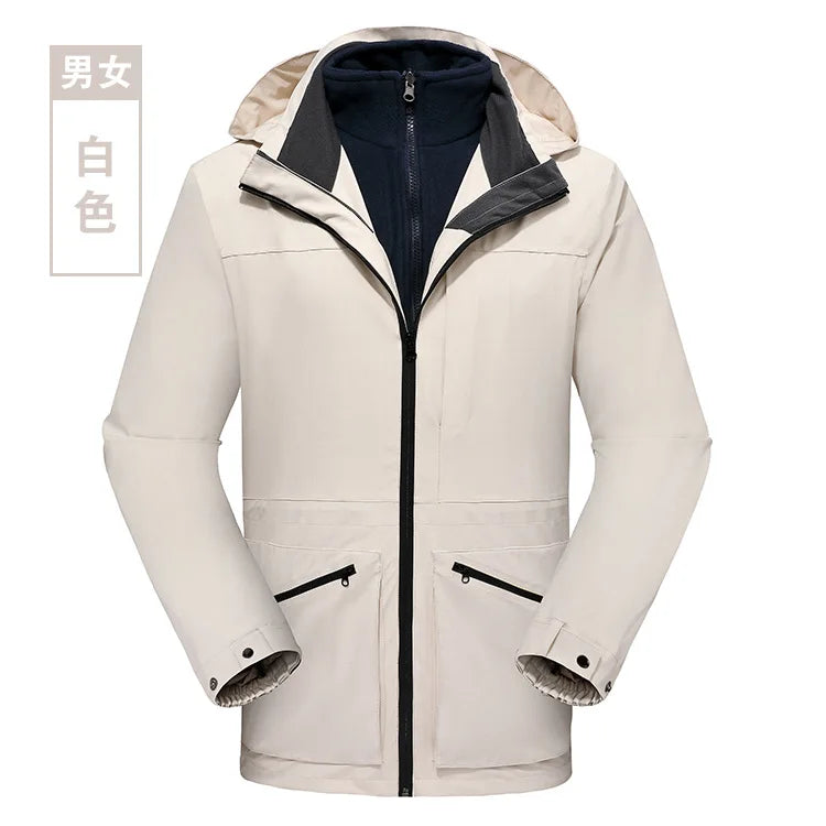 High-End Waterproof Breathable Outdoor Clothing for Men Women Autumn Winter Two-Piece Three-In-One Windproof Jacket Full Zipper