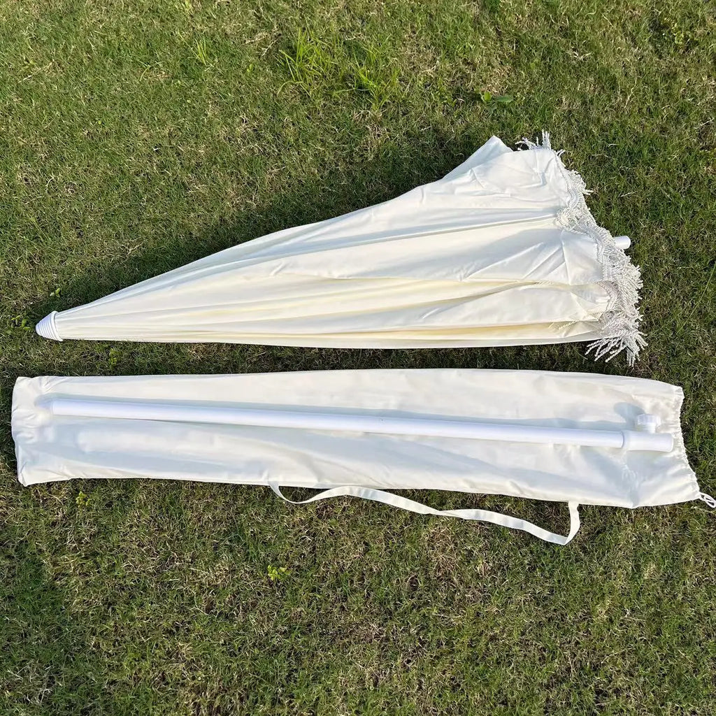 Korean Style Outdoor Large Beach Umbrella for Adults Automatic Wind Tilt With High Resistance Courtyard Beach Tassel Design