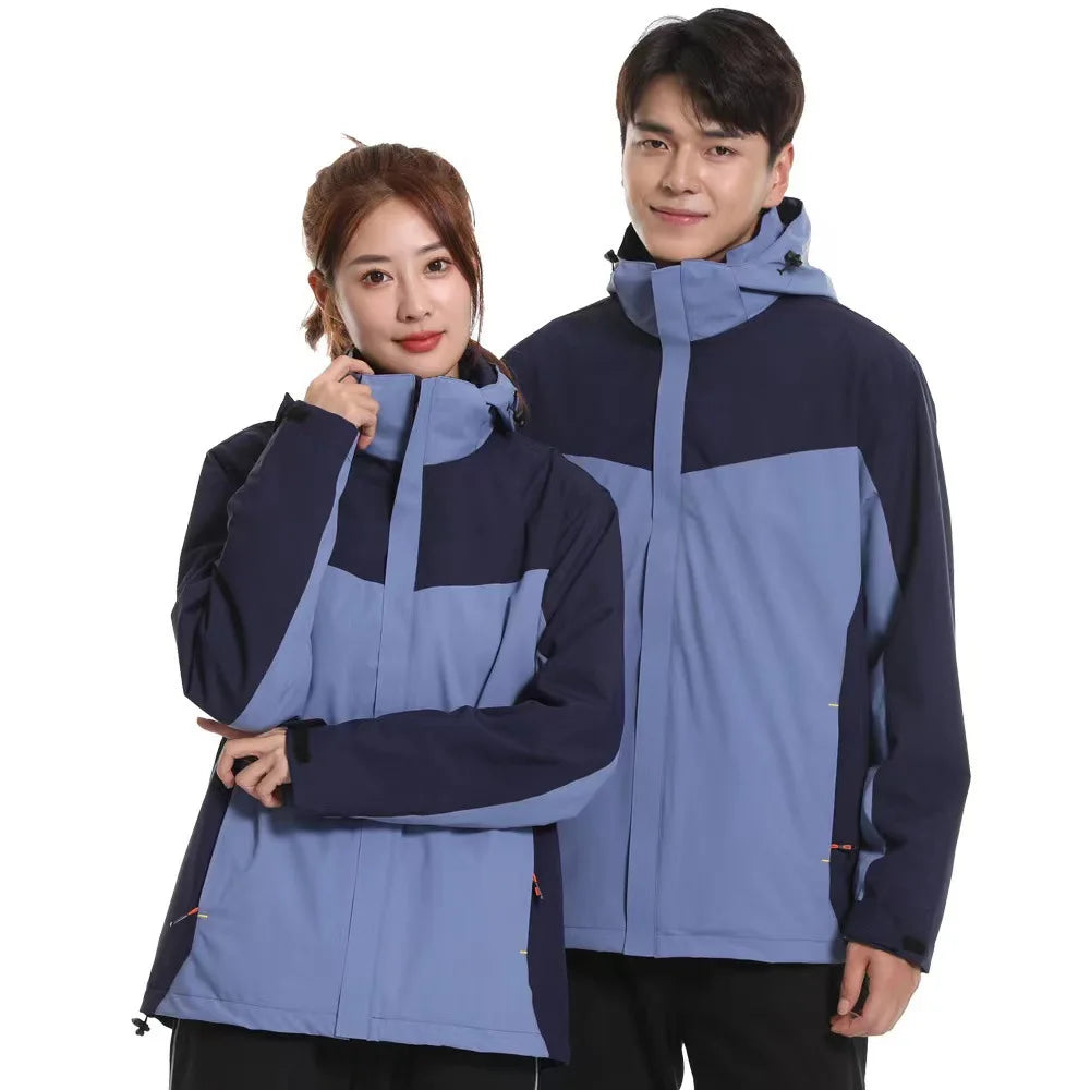 2025  Men's Women's New Style Outdoor Three-in-One Ski Suit Windproof Waterproof Breathable Stand Zipper for Winter