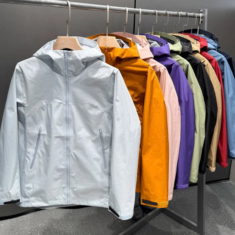 Men's Women's Waterproof Lightweight Outdoor Rain Jacket Windproof Windbreaker Jacket Stand Zipper for Mountain Running Hiking