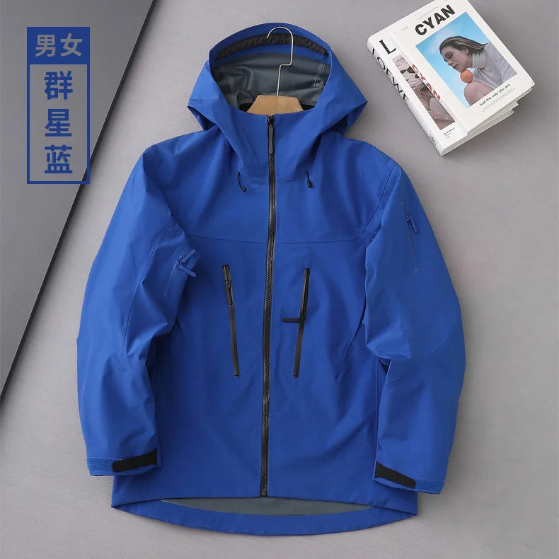 Men's Women's Hard Shell Coated Windproof Waterproof Stand Windbreaker Jacket Lightweight Adults Raincoat Seams Taped Inside