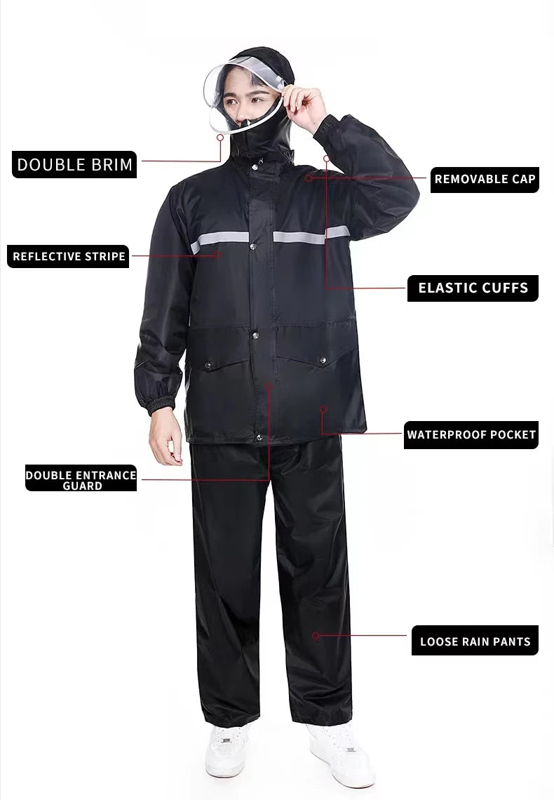 Wholesale Supply Men's Rain Poncho Sports Wear Outdoor Hooded Safety Rain Jacket Waterproof Reflective Raincoat Cape