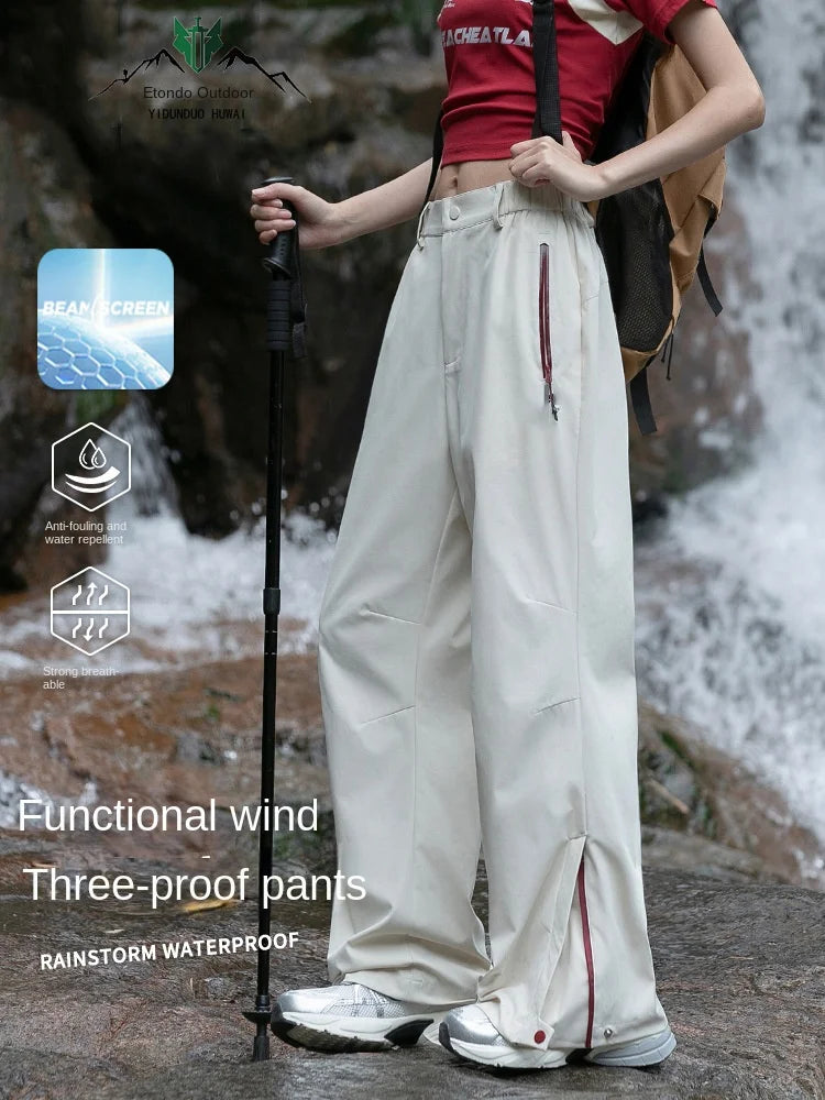 Women's Quick-Drying Climbing Pants High Waist Loose Fit Windproof Waterproof Sunscreen Casual Outdoor Sports Pants Fo Hiking