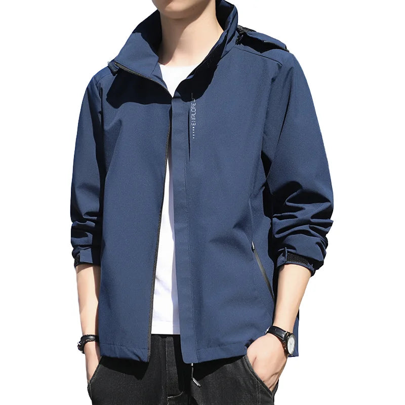 Men's Casual Print Hooded Windbreaker Jackets for Autumn Winter Sports Waterproof Windproof Fashionable for Couples Climb