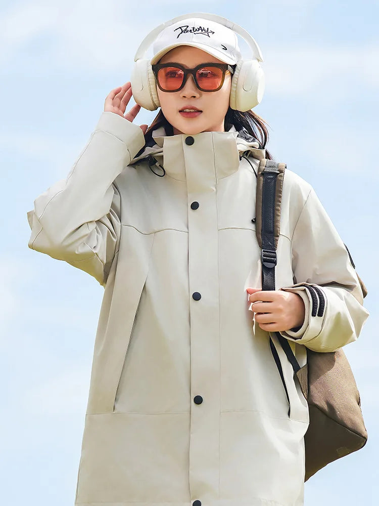 Autumn Winter Three-in-One Outdoor Mountaineering Suit for Men Women Stand Windproof Waterproof Thickened Warm Jacket