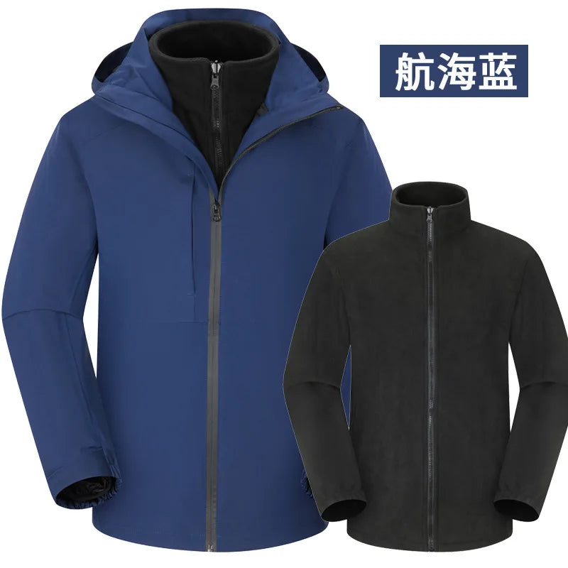 Three-in-One Unisex Winter Soft Shell Woven Zipper Waterproof Windproof Outdoor Warm Jacket