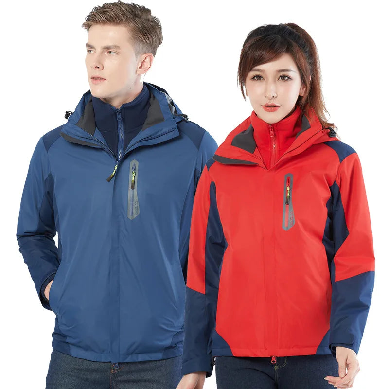 Men's Women's Outdoor Three-in-One Assault Jacket Detachable Windproof Waterproof Ski Fishing Clothing Two-Piece Stand Zipper