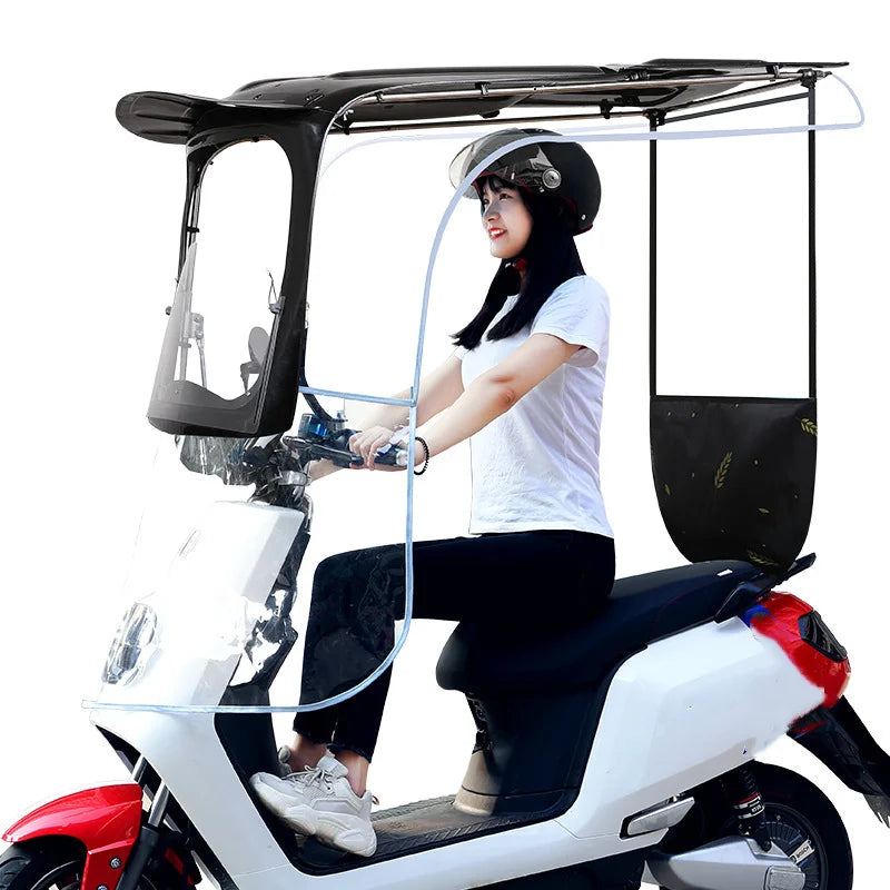 190T Manual Control Sun Shade Umbrella Dust-Proof Rain Cover for Motorcycles Electric Vehicles UV Rain Protection for Scooters