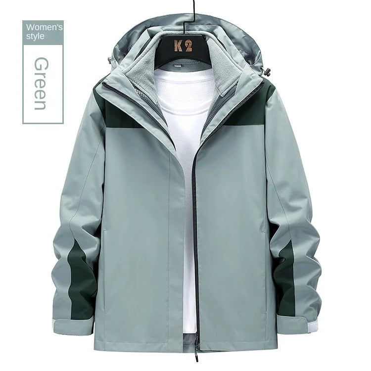 Outdoor Charge Clothes Unisex Trendy Brand Three-in-One Detachable Two-Piece Set Fleece-Lined Thick Winter Soft Zipper Solid