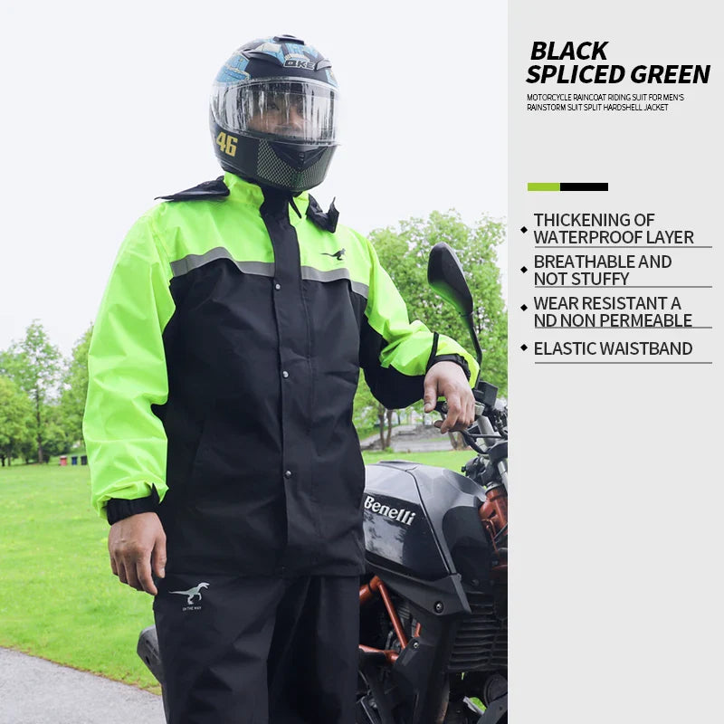 High Reflective Waterproof Cycling Raincoat Suit Hood Jacket Pants Rain Coat Visible Protection Riders Rain Cape for Motorcycle