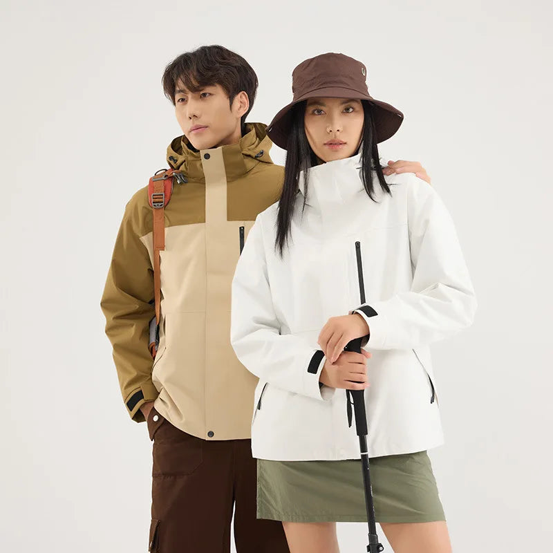 WAY Three-in-One Winter Overalls XL/3XL Size Solid Zipper Detachable Ski Coat Windproof Waterproof Warm Thickened Stand Collar