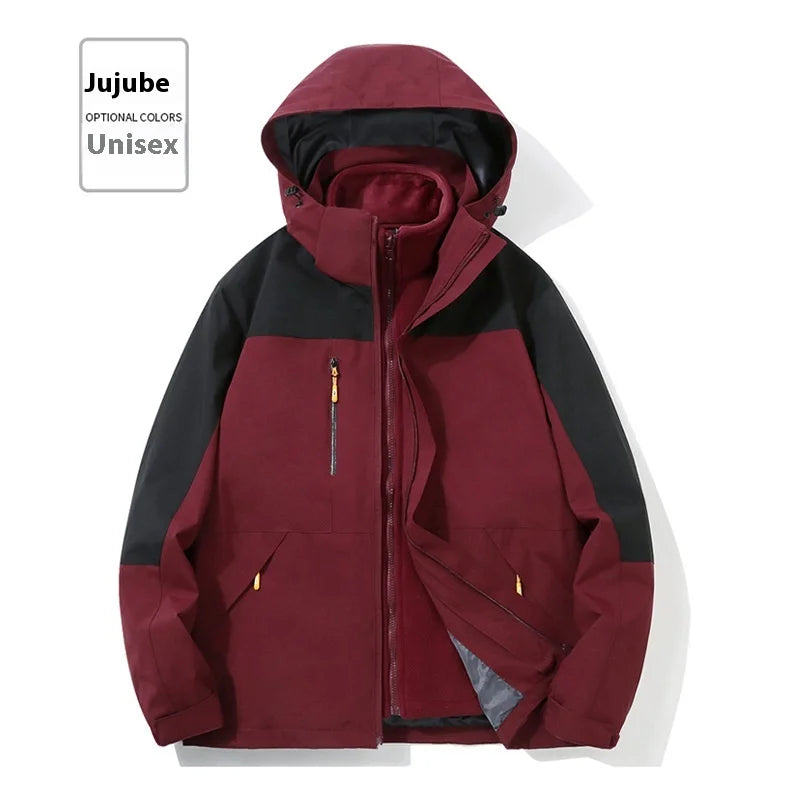 Men's and Women's Long Sleeve Stand Fleece Jacket Universal Waterproof and Windproof for Outdoor Travel Spring Zipper Woven