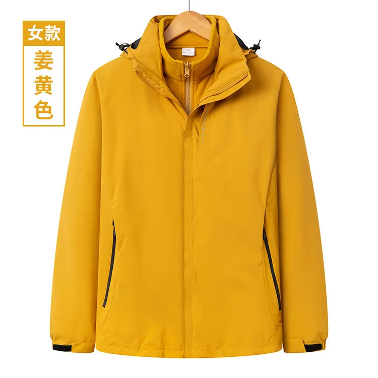 Men's Women's Outdoor Winter Work Clothes Rush Printed Logo Three-in-One Detachable Two-Piece Set Warm Waterproof Zipper