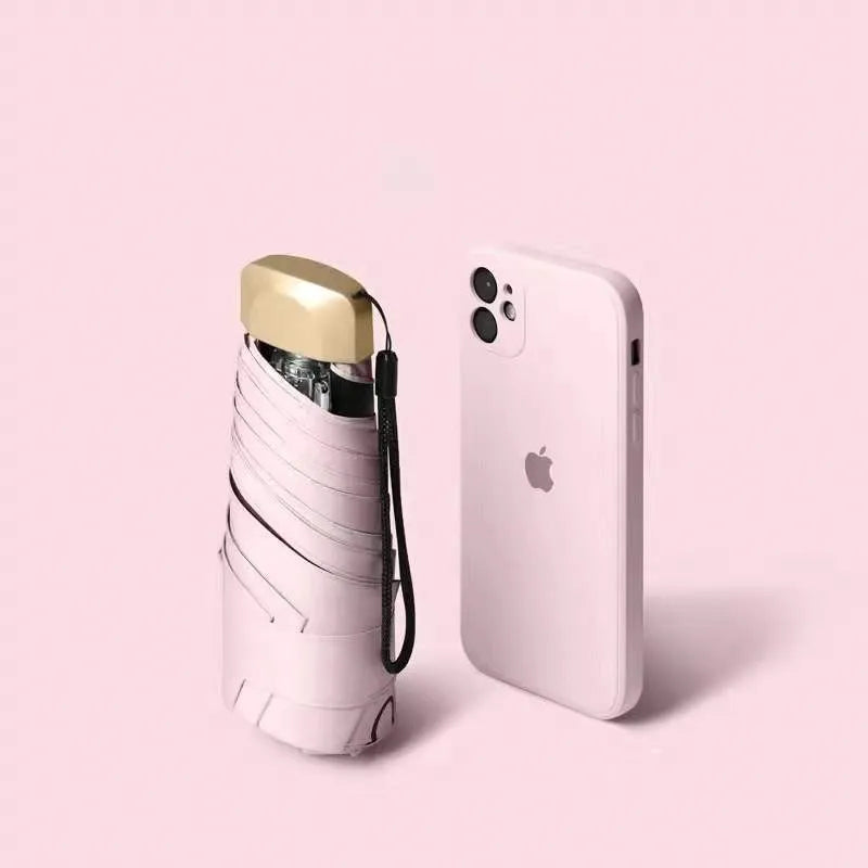 Portable Folded Ultra Light Weight 5 Folding Umbrella Sunblock UV Mini Pocket Umbrella