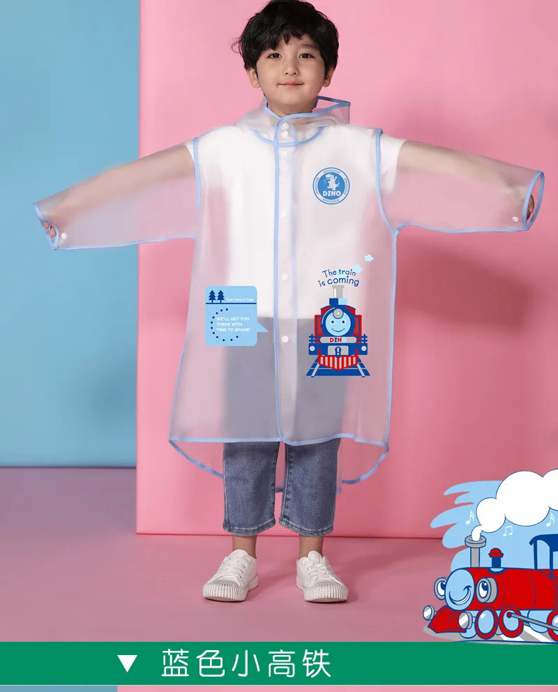 Extra-Large EVA Rain for Poncho Jacket for Primary School Children Boys Girls Big Hat Brim Cartoon Schoolbag Rain Gear for