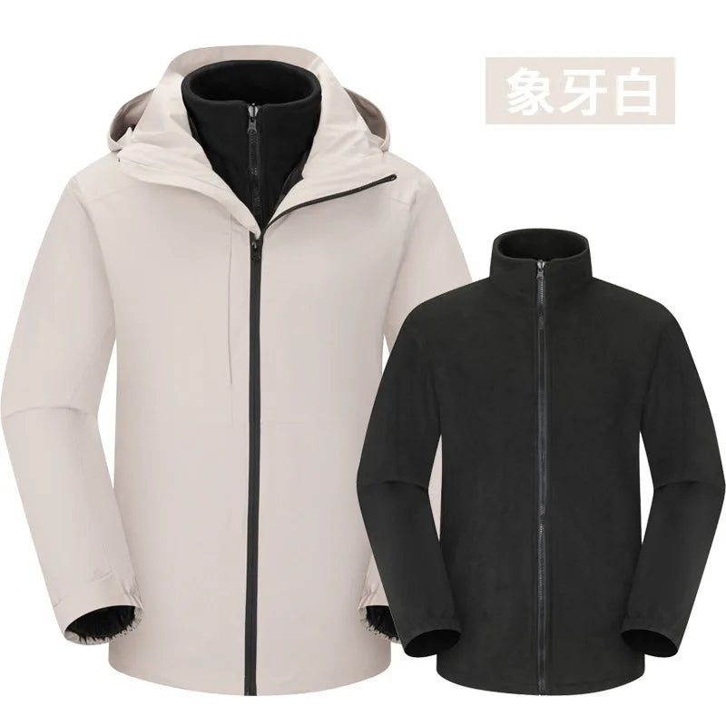 Three-in-One Unisex Winter Soft Shell Woven Zipper Waterproof Windproof Outdoor Warm Jacket