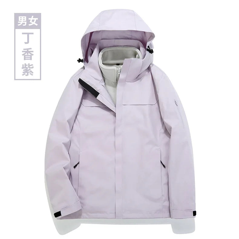 Men's and Women's Outdoor Casual Winter Three-in-One Mountaineering Suit Thickened Jacket with Detachable Front Liner